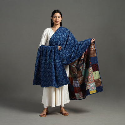 Multicolor - Indigo Cotton Reversible Patchwork Dupatta 07