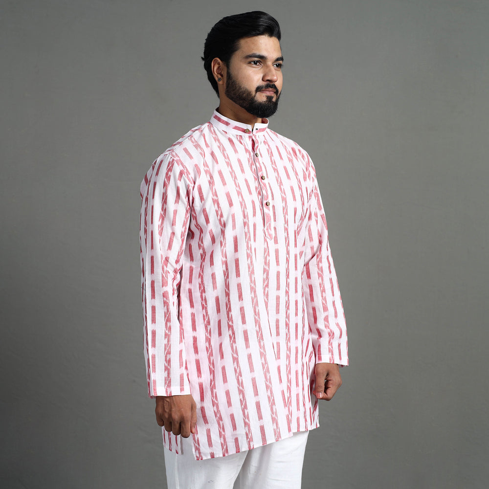 White - Sambalpuri Ikat Weave Cotton Men Short Kurta