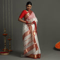 White - Traditional Chanderi Silk Handloom Zari Buti Saree with Zari Border