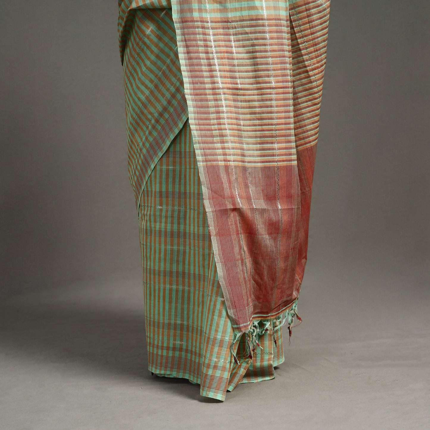 Green - Zari Stripes Cotton Handloom Saree 13