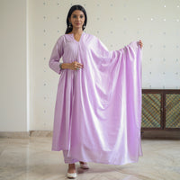 Khyati Purple Cotton Flared Kurta with Palazzo & Dupatta Set