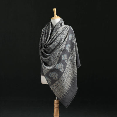 Ajrakh Hand Block Print Natural Dyed Handwoven Acrylic Wool Shawl 25