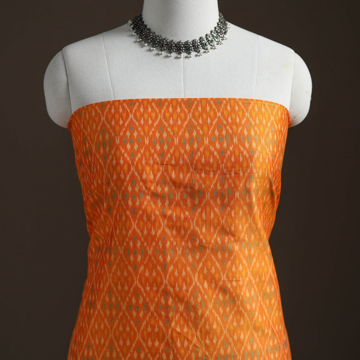Pochampally Ikat Handloom Sico Unstitched Dress Material: Kurta with Mulberry Silk Dupatta 44