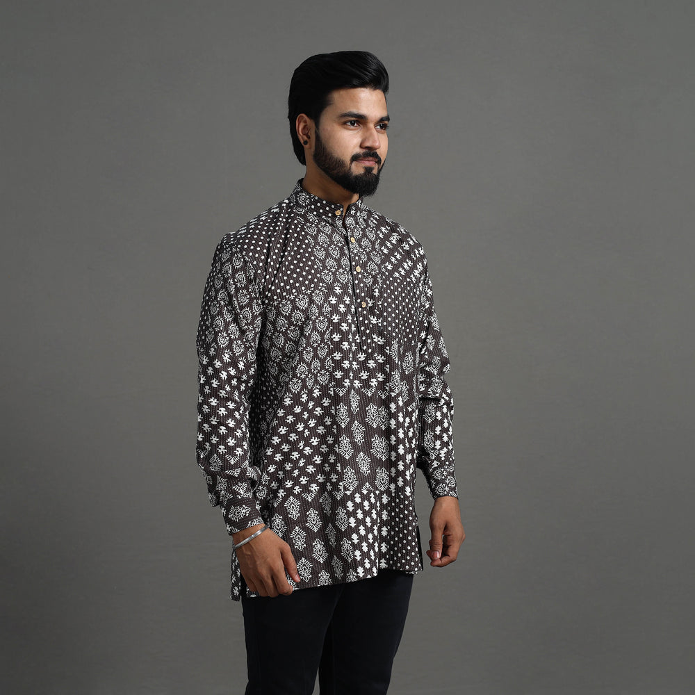 Kantha Stitch Cotton Short Sanganeri Kurta for Men 11