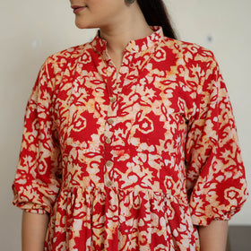 Red - Pure Cotton Tiered Batik Print Dress 09