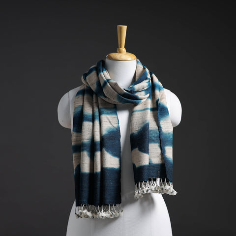 Blue - Kutch Handwoven Clamp Dyed Shibori Silk x Woolen Stole 27