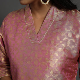 Pink Cutwork Tissue Zari Jaal Banarasi Silk Kurta for Women