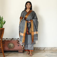 Grey - Dharwad Cotton Kurta with Palazzo & Dupatta Set 05