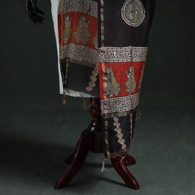 Black - Mata Ni Pachedi Handpainted Natural Dyed Chanderi Silk Handloom Dupatta 19