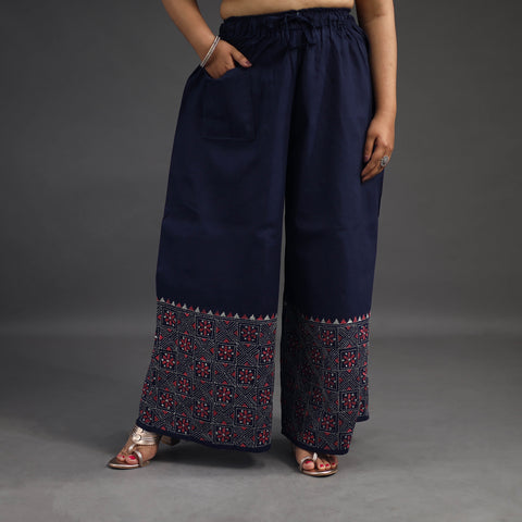 Navy Blue - Kantha Hand Embroidery Palazzo in Cotton 42