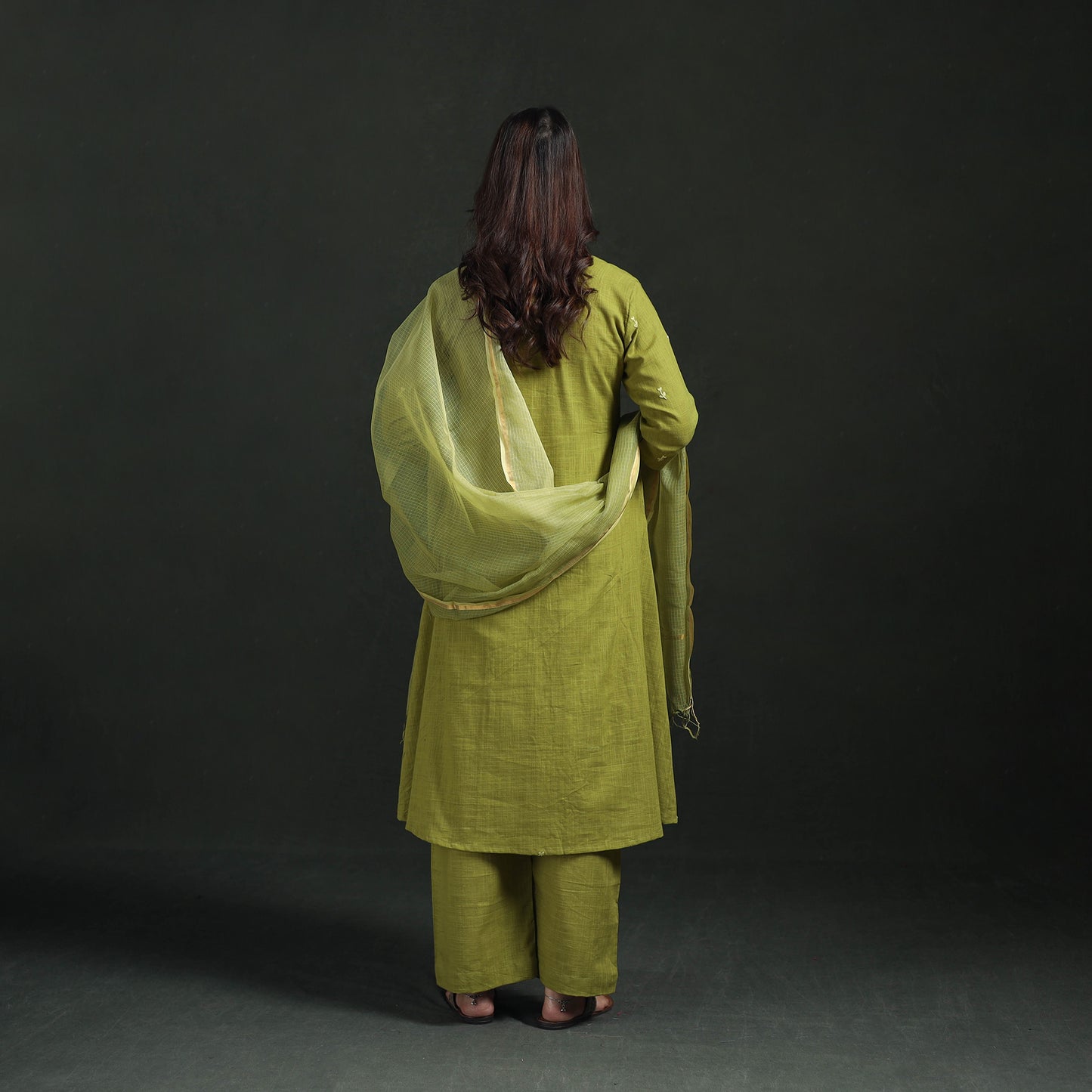 Plain Slub Cotton Hand Embroidered Suit Set with Dupatta for women 05