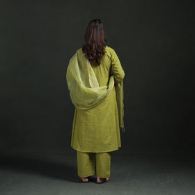 Plain Slub Cotton Hand Embroidered Suit Set with Dupatta for women 05