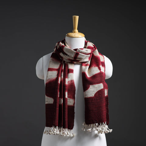 Maroon - Kutch Handwoven Clamp Dyed Shibori Silk x Woolen Stole 28