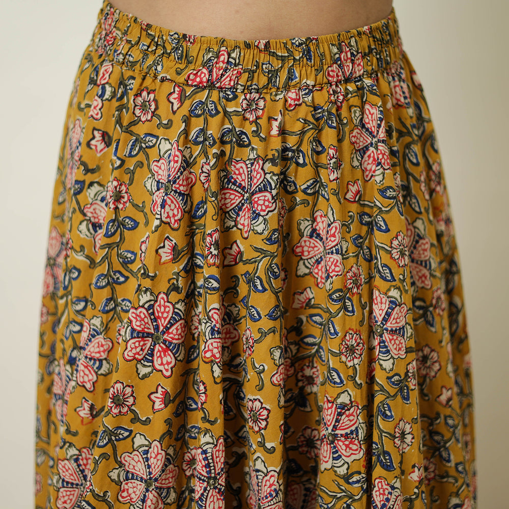 Yellow - Hand Block Printed Cotton Long Bagru Skirt 01