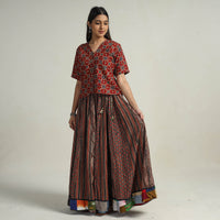 Multicolor - Kutch Block Printed 24 Kali Cotton Long Skirt 19