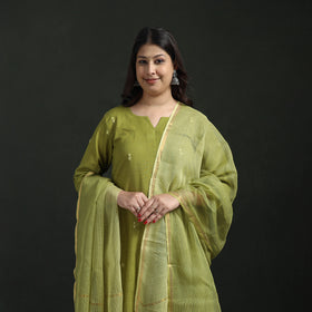 Plain Slub Cotton Hand Embroidered Suit Set with Dupatta for women 05