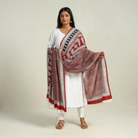 Red - Hand Block Print Cotton Bagh Dupatta 20