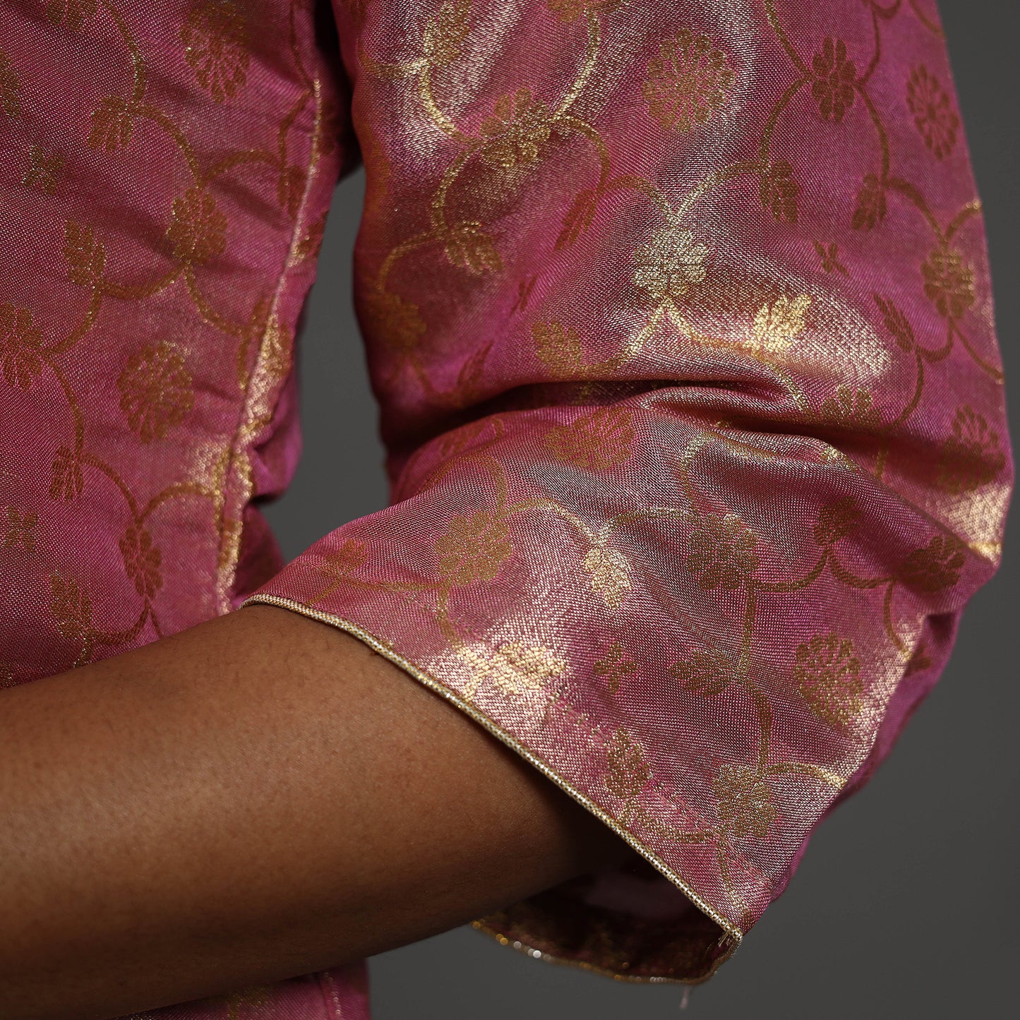 Pink - Cutwork Tissue Zari Jaal Banarasi Silk Kurta 09