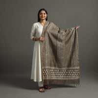 Brown - Block Printed Chanderi Silk Bagru Dupatta 92