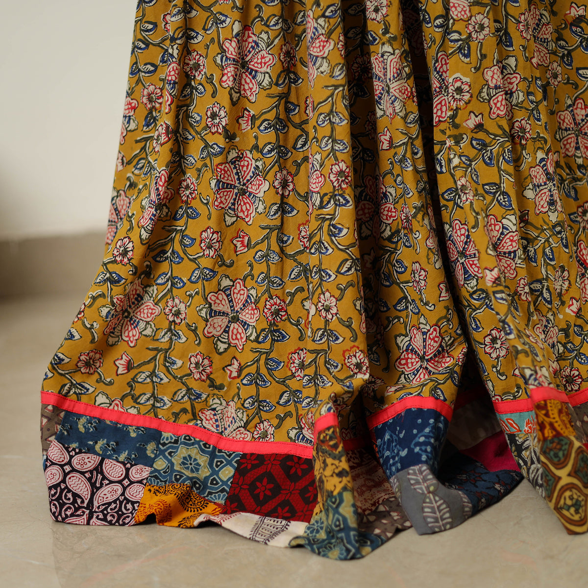 Yellow - Hand Block Printed Cotton Long Bagru Skirt 01