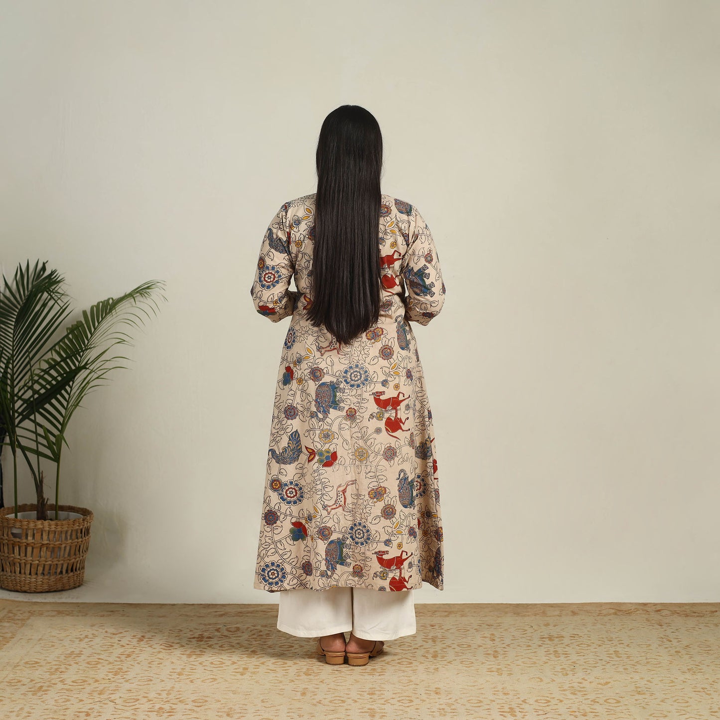 Beige - Printed Cotton A-Line Kalamkari Kurta 05