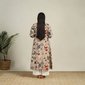 Beige - Printed Cotton A-Line Kalamkari Kurta 05
