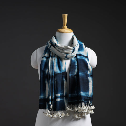 Blue - Kutch Handwoven Clamp Dyed Shibori Silk x Woolen Stole 30