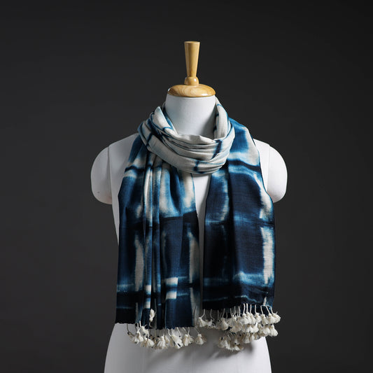 Kutch Handwoven Clamp Dyed Shibori Silk x Woolen Stole 30