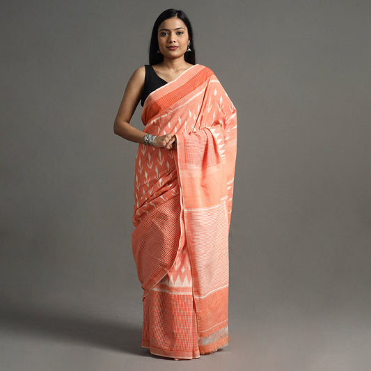 Peach -Pochampally Ikat Weave Handloom Cotton Saree