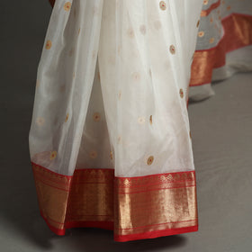 White - Traditional Chanderi Silk Handloom Zari Buti Saree with Zari Border