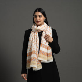 Orange - pure wool sanganeri stole 77 - handcrafted