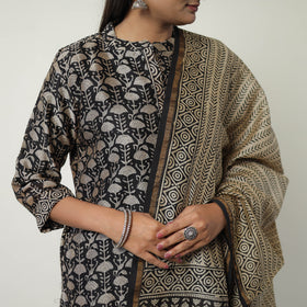 Buy Black Chanderi Silk Hand Block Bagru Print Kurta Set