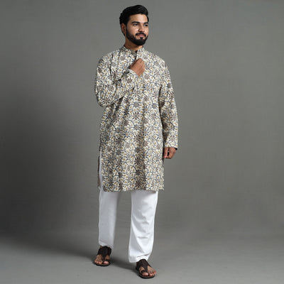 Kalamkari Block Printed Cotton Men Long Kurta 09