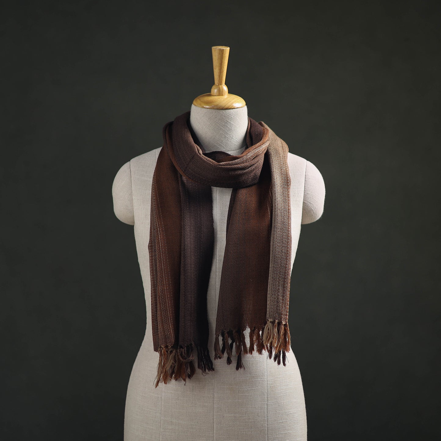 Brown - Double Shade Kumaun Handwoven Pure Merino Wool Stole 142