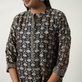 Buy Black Chanderi Silk Hand Block Bagru Print Kurta Set