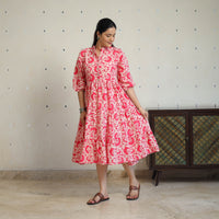 Pink - Pure Cotton Tiered Batik Print Dress 12