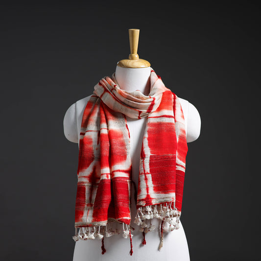 Red - Kutch Handwoven Clamp Dyed Shibori Silk x Woolen Stole 31