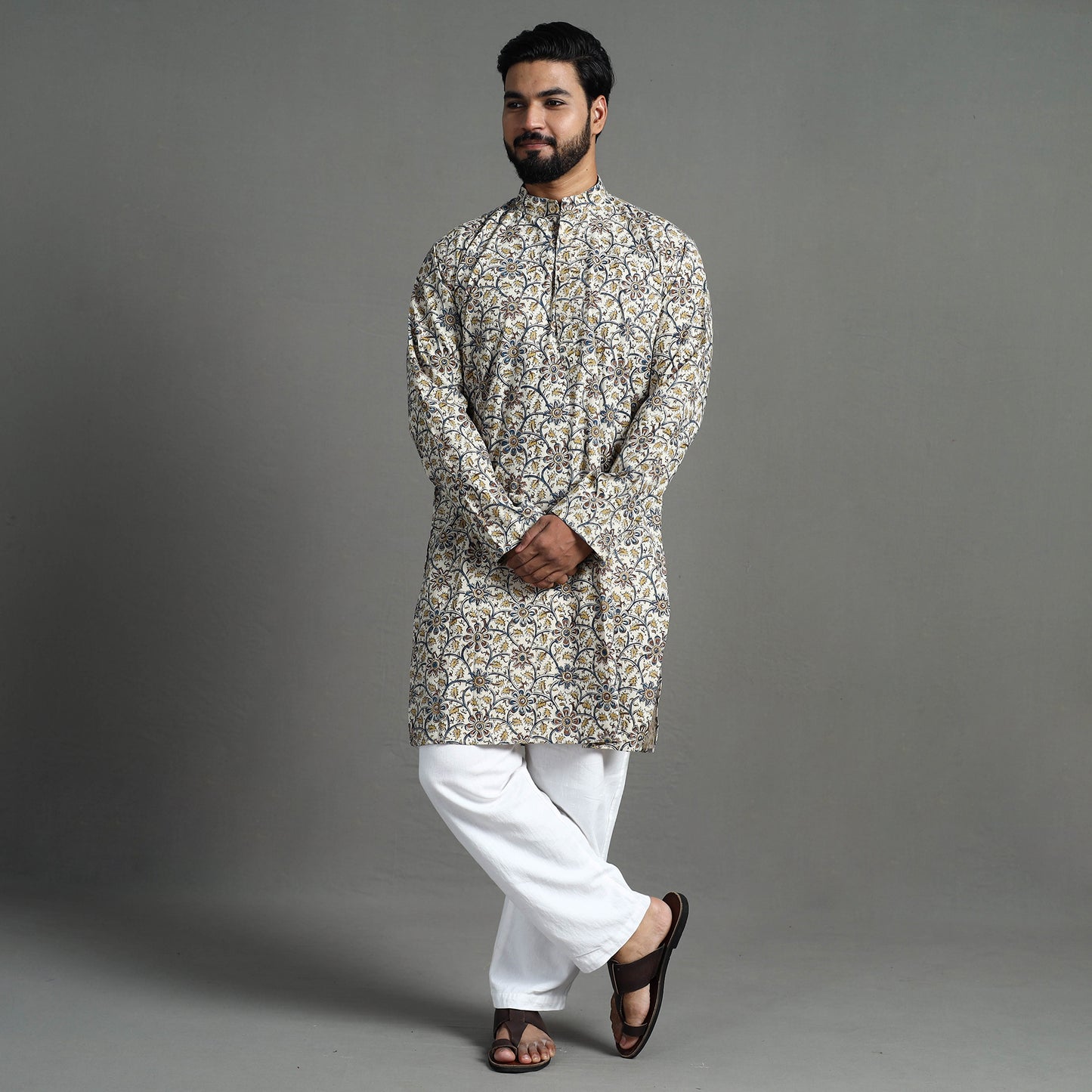 Kalamkari Block Printed Cotton Men Long Kurta 09