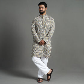 Buy Kalamkari Block Printed Cotton Men Long Kurta 09 Online at iTokri.com