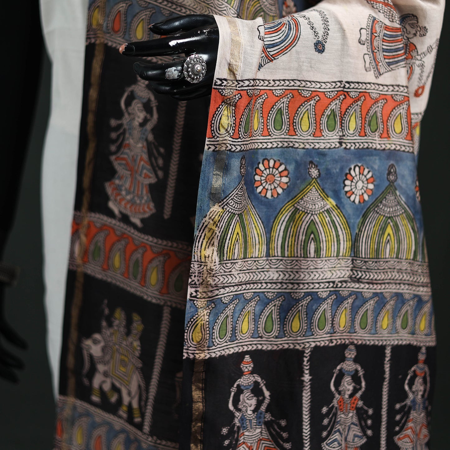 Multicolor - Mata Ni Pachedi Handpainted Natural Dyed Chanderi Silk Handloom Dupatta 20