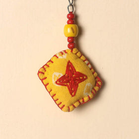 Yellow Handcrafted Phulkari Embroidered Keychain