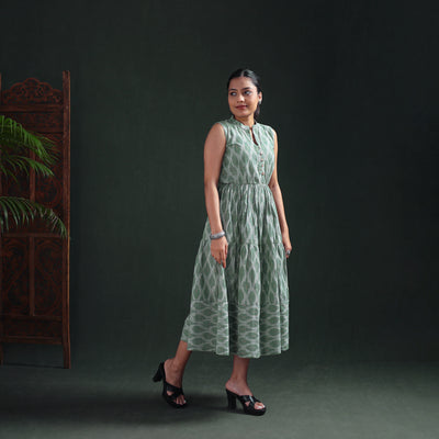 Pochampally Ikat Cotton Sleeveless Tiered Long Dress for Women 10
