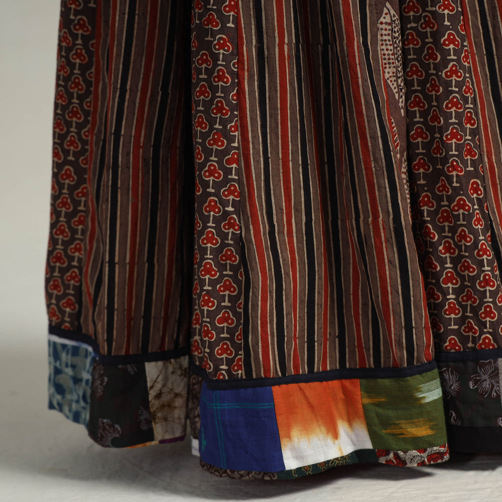 Multicolor - Kutch Block Printed 24 Kali Cotton Long Skirt 19