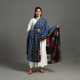 Multicolor - indigo cotton reversible patchwork dupatta 08