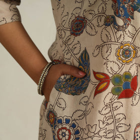 Beige - Printed Cotton A-Line Kalamkari Kurta 05