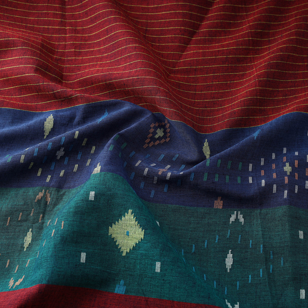 Maroon - Pure Handloom Cotton Bengal Jamdani Fabric 15