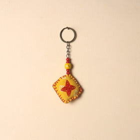 Yellow Handcrafted Phulkari Embroidered Keychain
