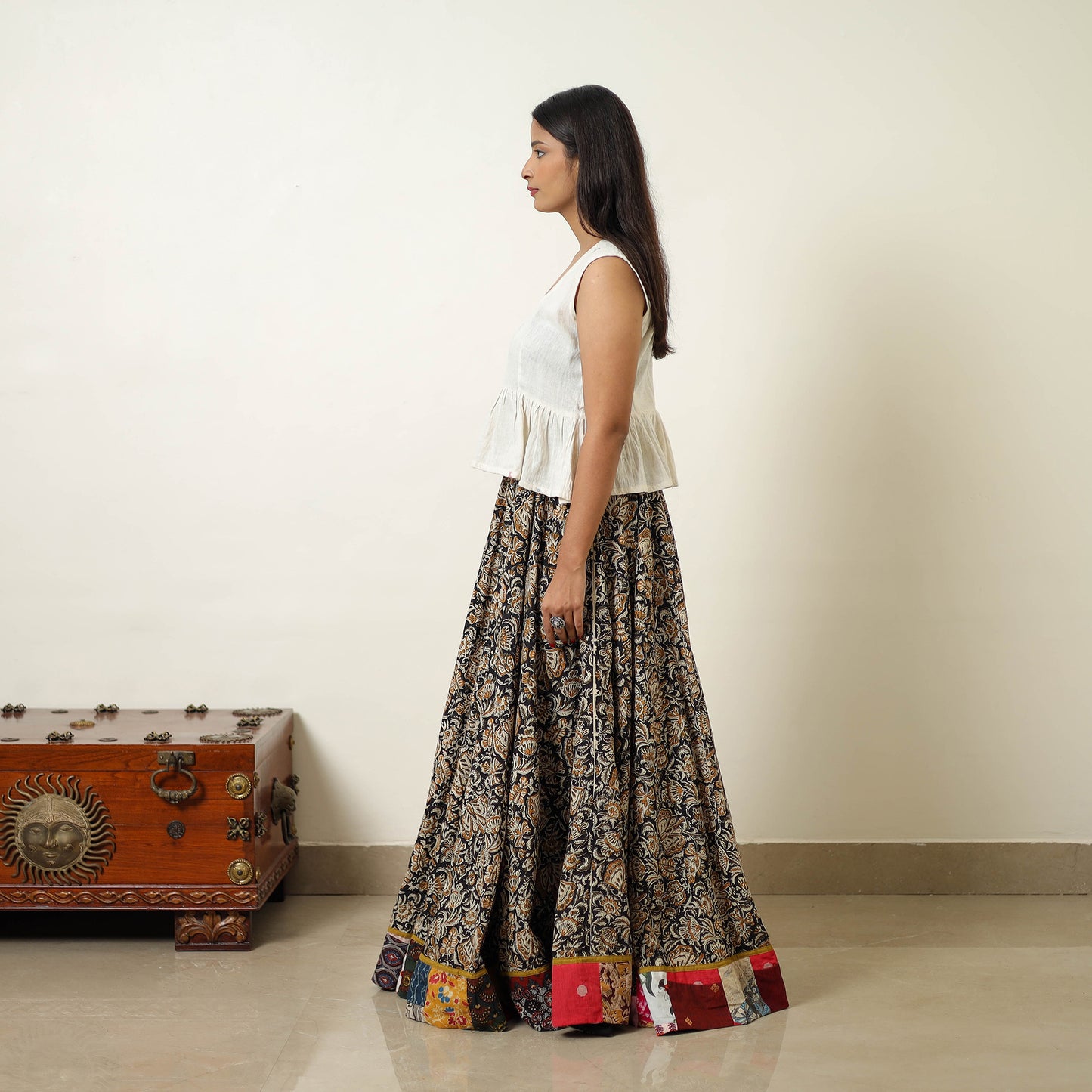 Multicolor - Hand Block Printed Cotton Long Bagru Skirt 02