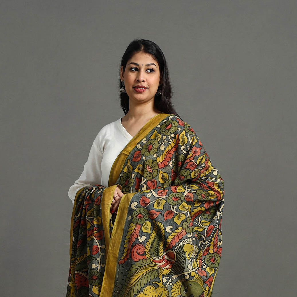 Mangalagiri Cotton Handpainted Pen Work Kalamkari Dupatta 08