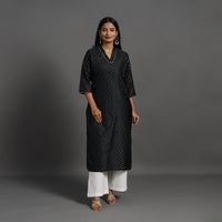 Black - Traditional Cutwork Zari Buti Banarasi Silk Kurta 01